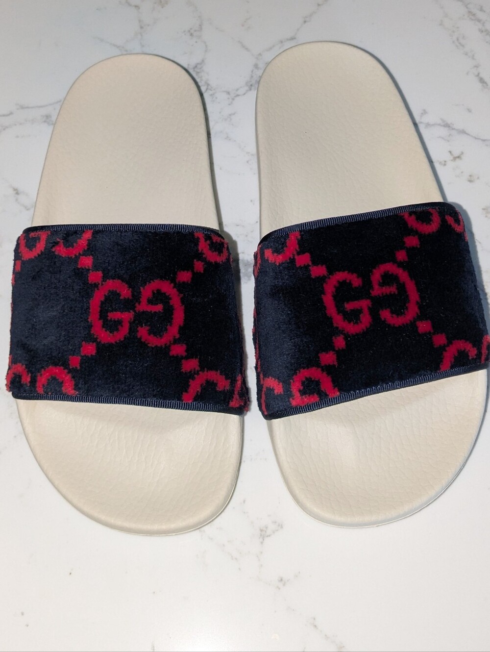 NEW Gucci Velvet Monogram Slip On Slides